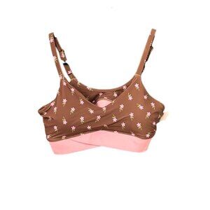 NWT JoyLab Women's Small Low Support Crossover Sports Bra Brown & Pink Floral